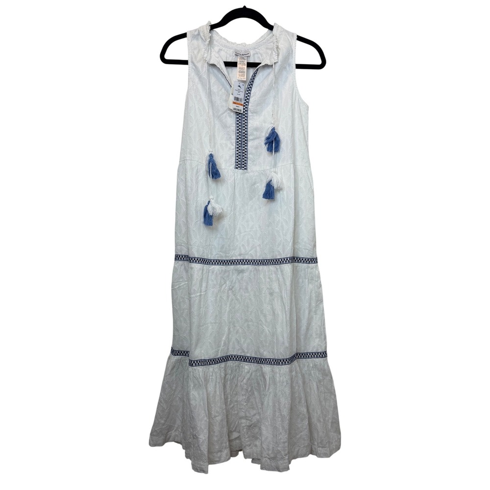 Tommy Bahama Womens White Cotton Clip Embroidery Tiered Maxi Dress SS500115 S/P